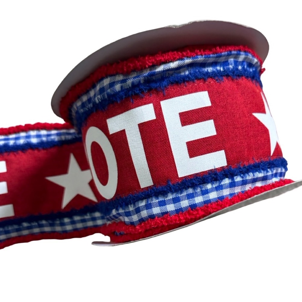 4" Patriotic Vote Wired Ribbon 10yd Chenille Trim Gingham Wreath Floral RG08271